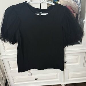 Express Elegant Black Tulle Sleeve Blouse